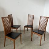 Set of 4 high back chairs in wood and imitation leather Italian design Calligaris