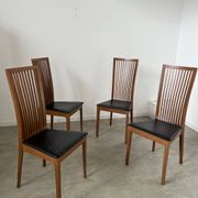 Set of 4 high back chairs in wood and imitation leather Italian design Calligaris
