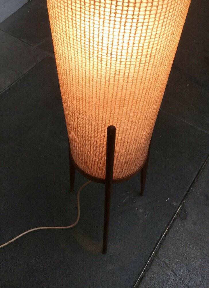 Mid-century tripod rocket floor lamp in teak, 1960s.