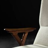 Fauteuil haut de salon vintage en teck et tissu bouclé blanc du milieu du siècle norvégien, années 1960