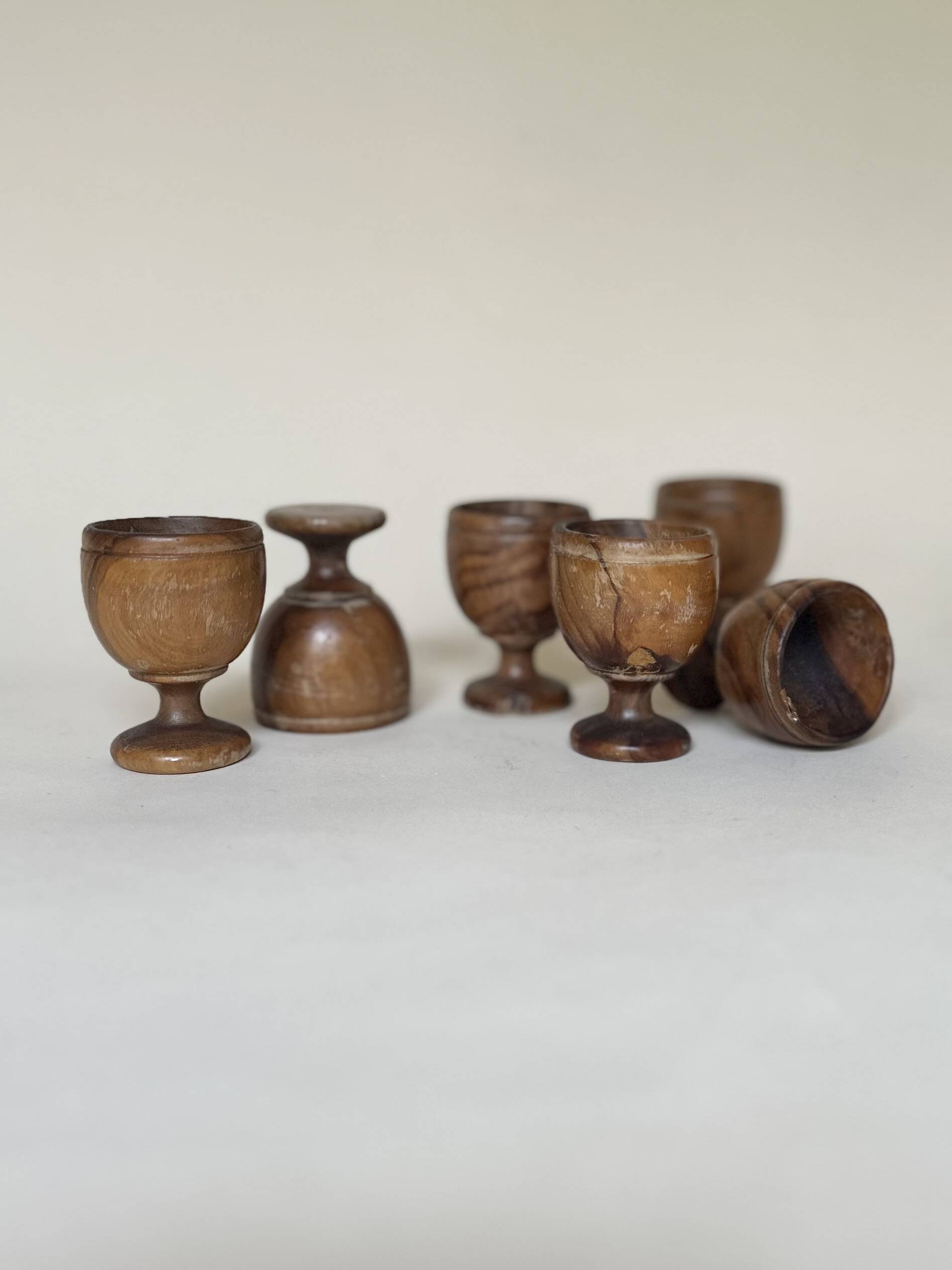 Set of 6 wooden egg cups
