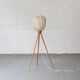 Tripod cocoon floor lamp in wood and lace, Danish design, 1960