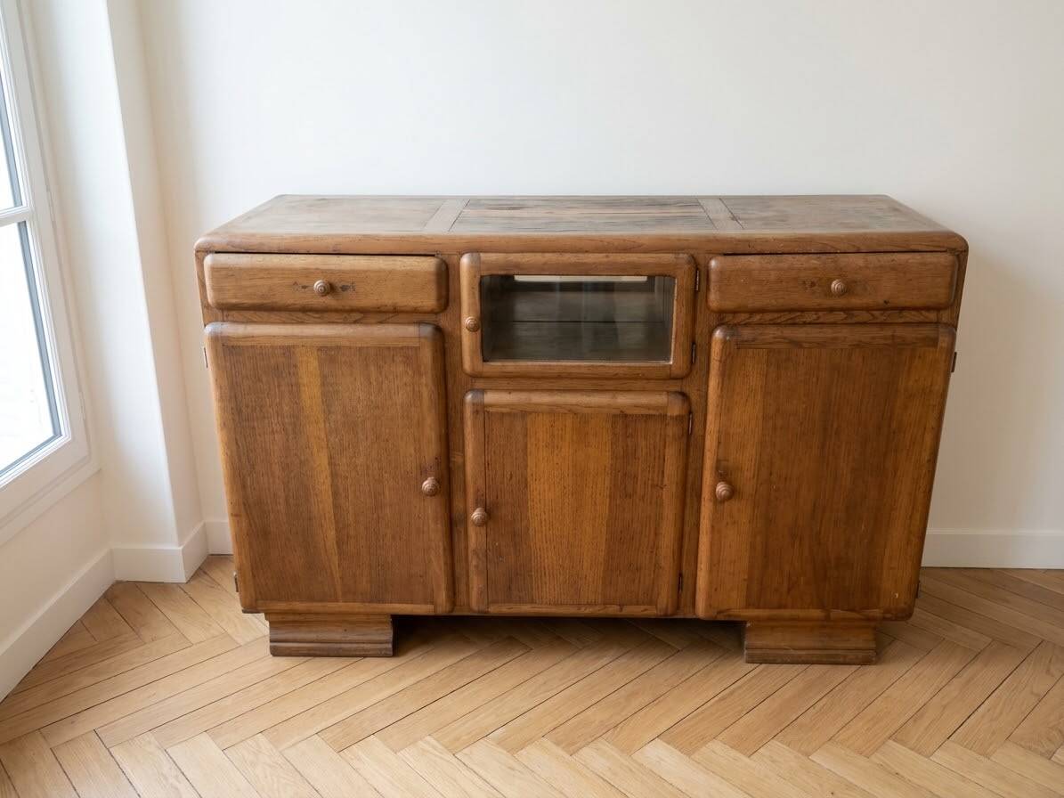 Vintage 1950s solid wood sideboard
