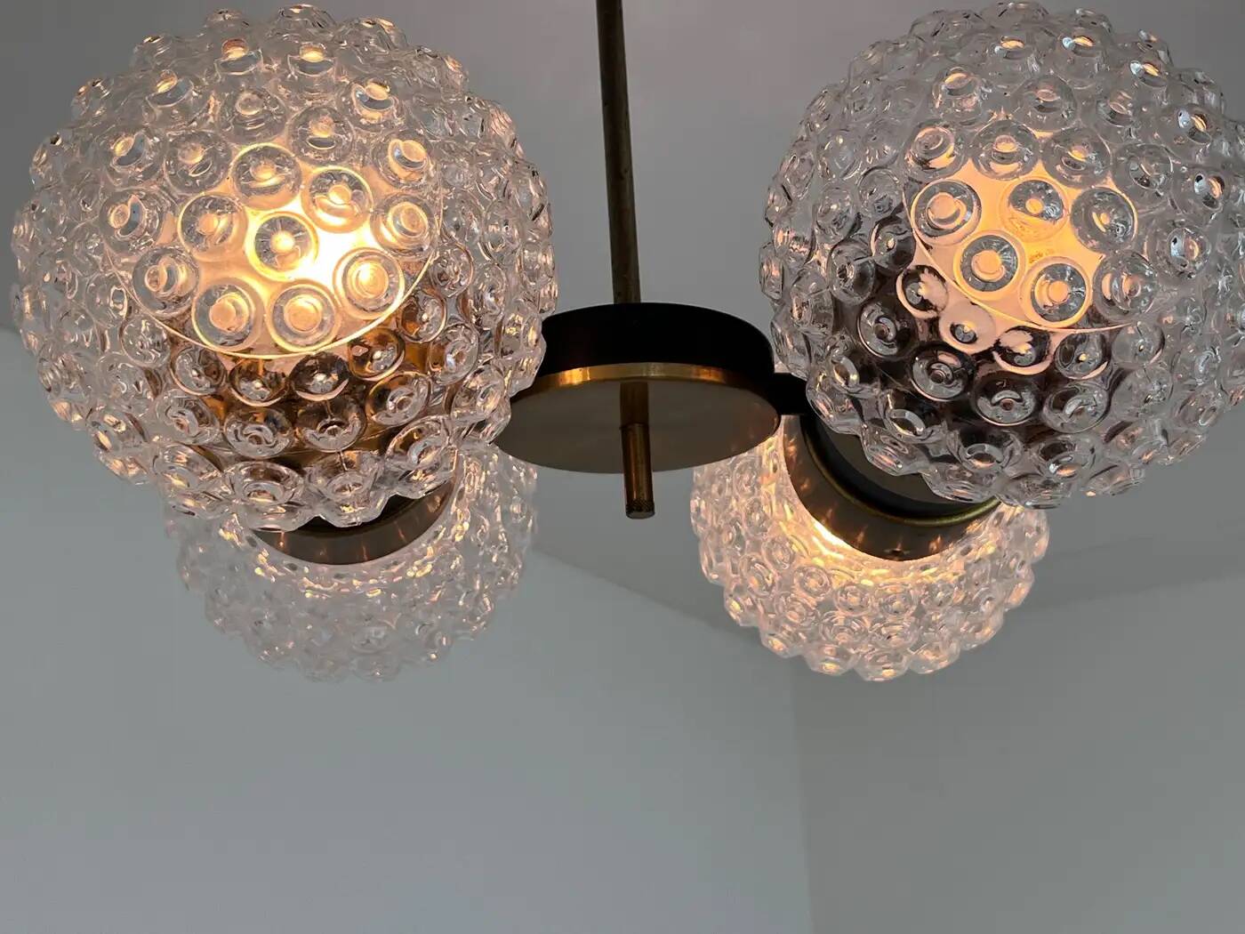 Mid-century glass and brass pendant by Napako, 1960s