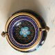 Ashtray burns incense in bronze enamelled floral decoration forget-me-not tones blue and black
