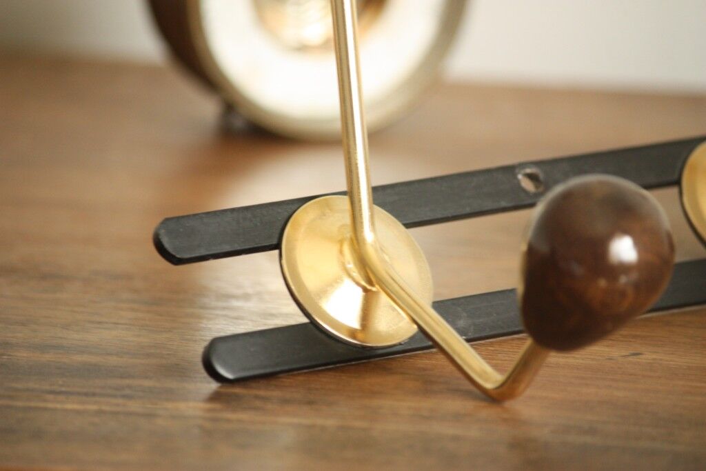 Coat rack varnished wood and gold metal