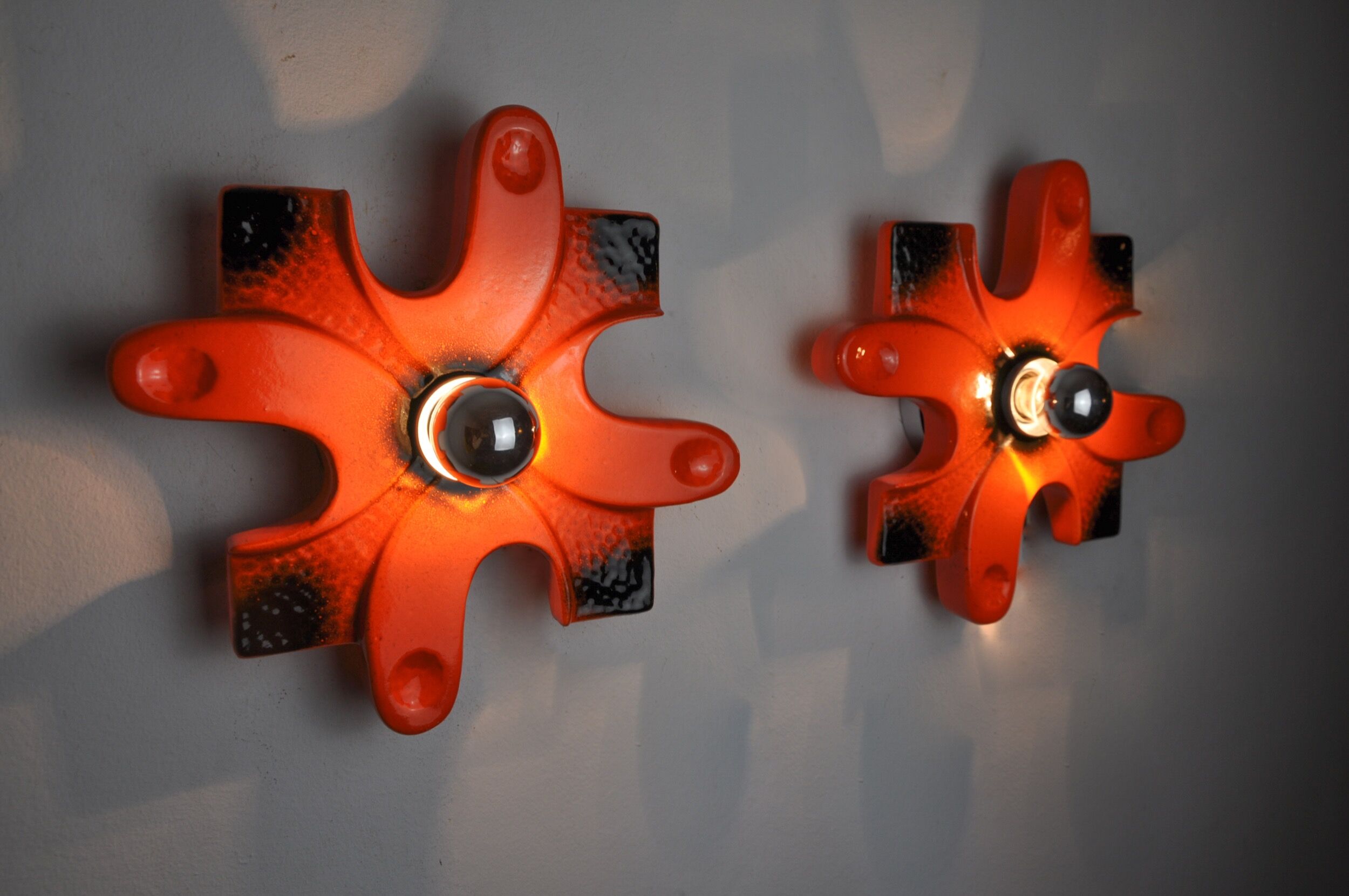 Pair of puzzle sconces by hustadt leuchten red ceramics, germany, 1960