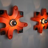 Paire d'appliques puzzle par hustadt Leuchten céramique rouges, allemagne, 1960
