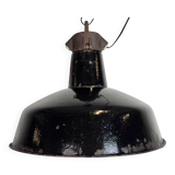 Industrial Black Enamel Factory Lamp with Cast Iron Top, 1950s