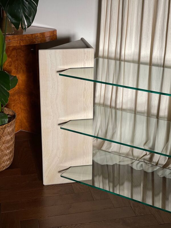 Étagère/Console Artelano Roche Bobois travertin et verre années 70