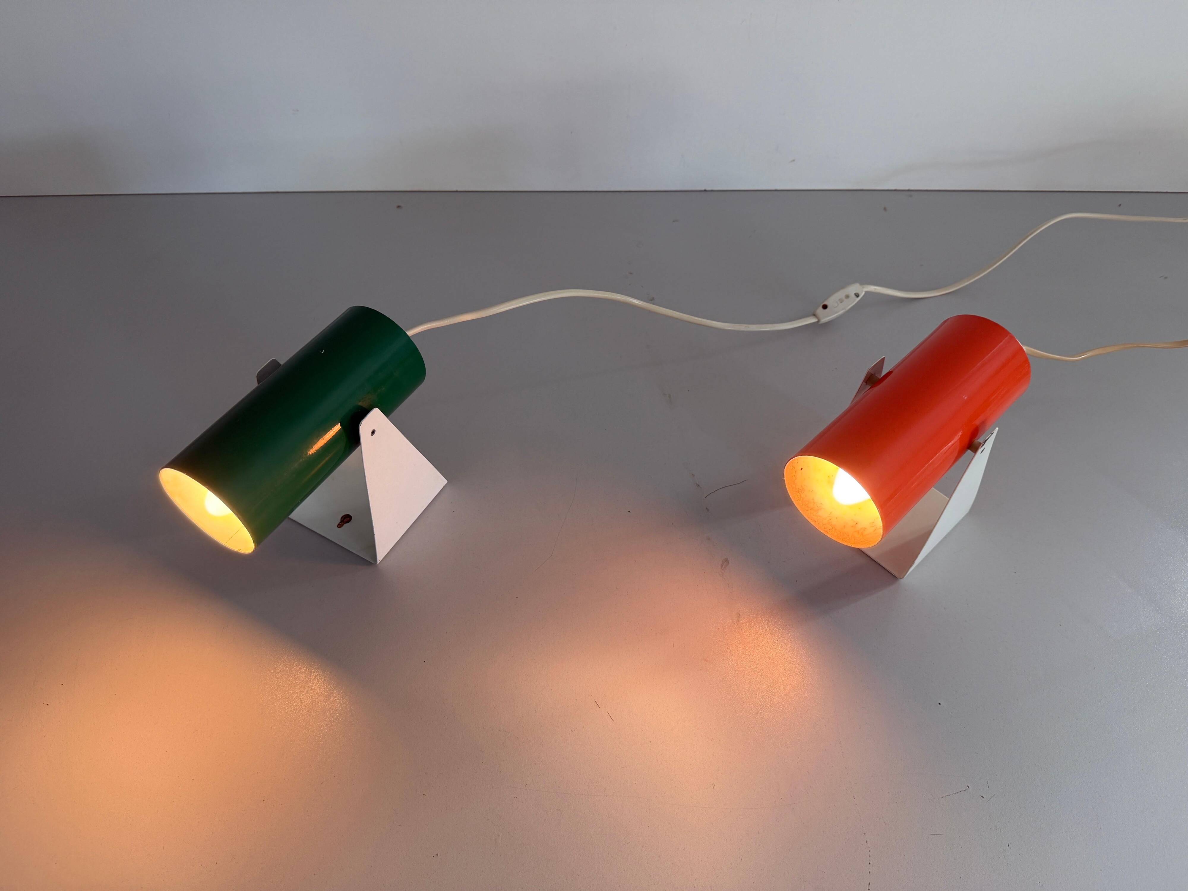 Pair of table lamps or wall lights in metal by Greene & Greene, 1970s, Germany.