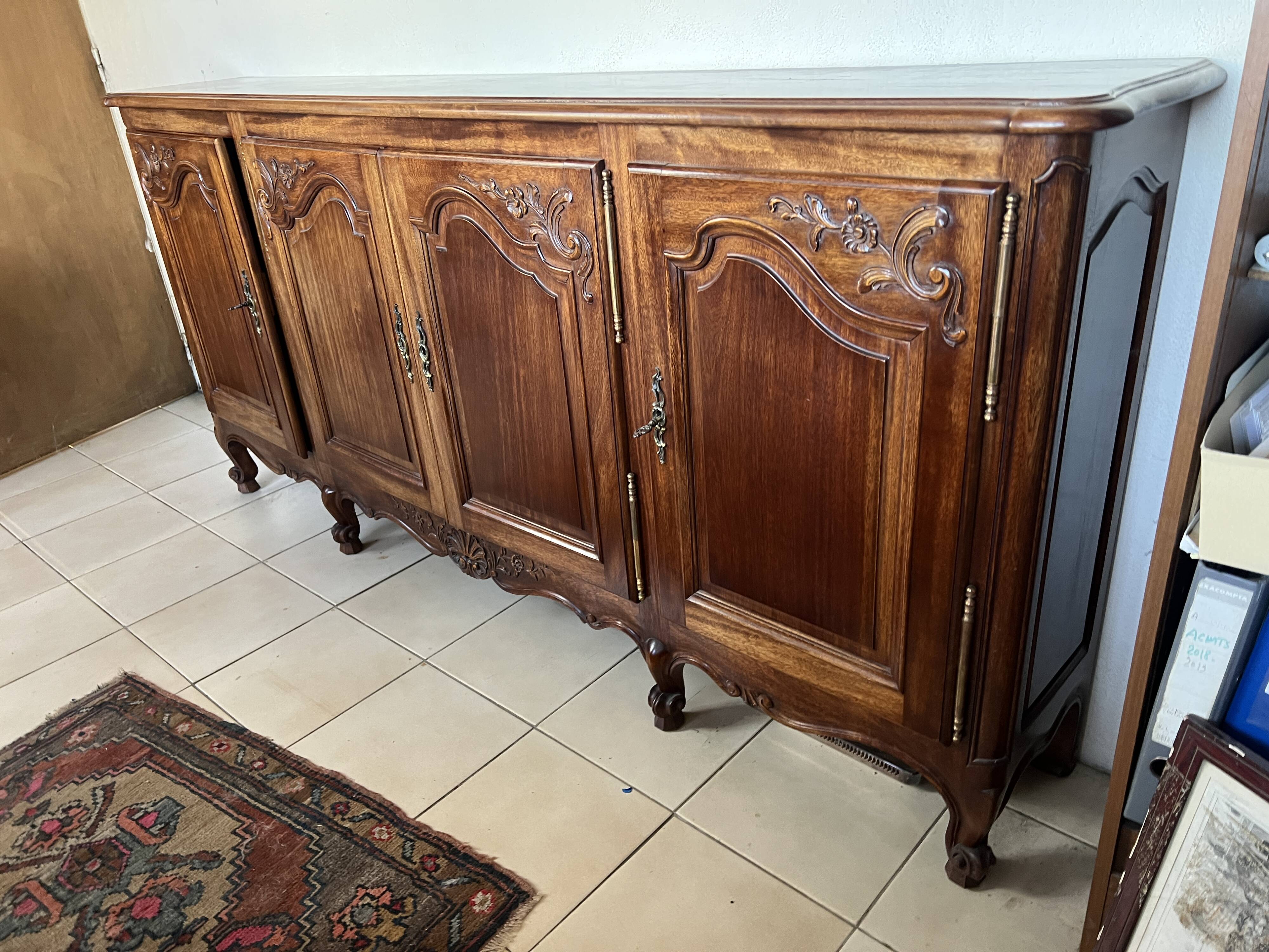 Louis XV Style Sideboard in Mahogany with Four Doors