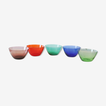 Set de 5 bols en verre colorés pop70' vintage