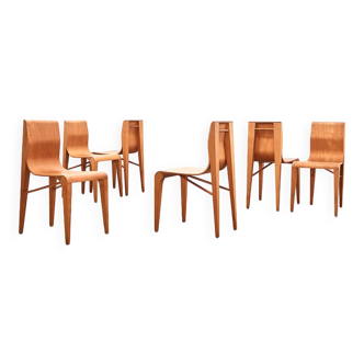 Set of 6 Dining Chairs in Birch Plywood 1970s