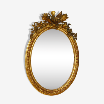 Miroir médaillon ovale XIXème 90x61cm style Louis XVI