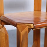 Set of 4 dining chairs elm wood cognac leather