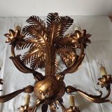 Vintage 1970s gold-tone metal palm tree chandelier with 6 arms