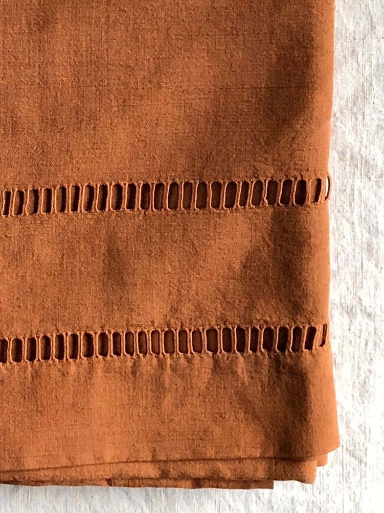 Antique linen and cotton towel dyed terracotta