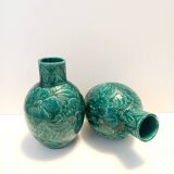 Pair of Handcrafted Green Ceramic Vases by Fanciullacci, Italy