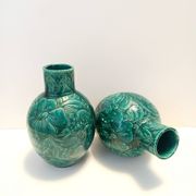 Pair of Handcrafted Green Ceramic Vases by Fanciullacci, Italy