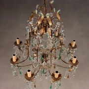 Antique chandelier in gilded iron and glass, Italy, 20th century