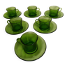 Tasses et soucoupes Duralex en verre vert