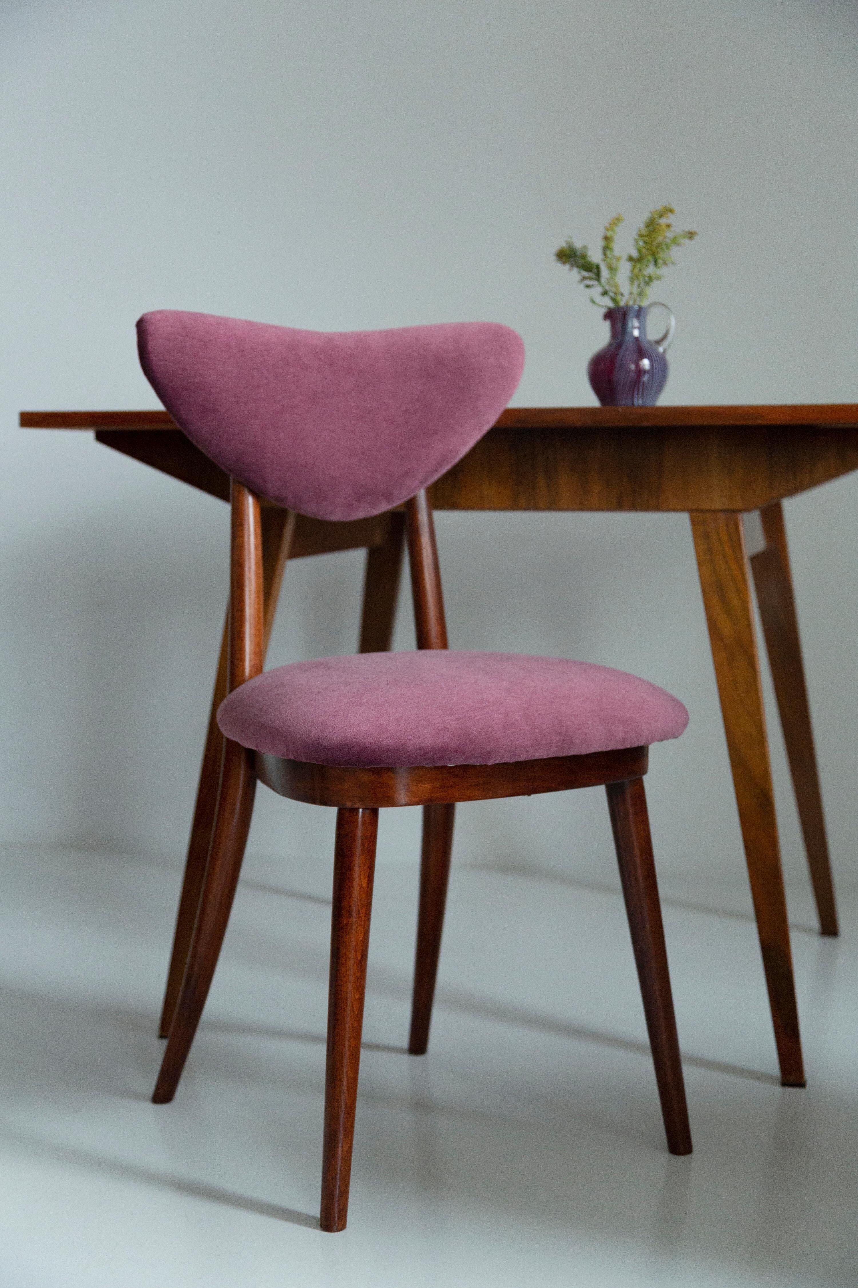 Vintage mid-20th century purple plum velvet heart-shaped chair.