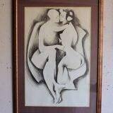 Large framed ink drawing – Embracing couple