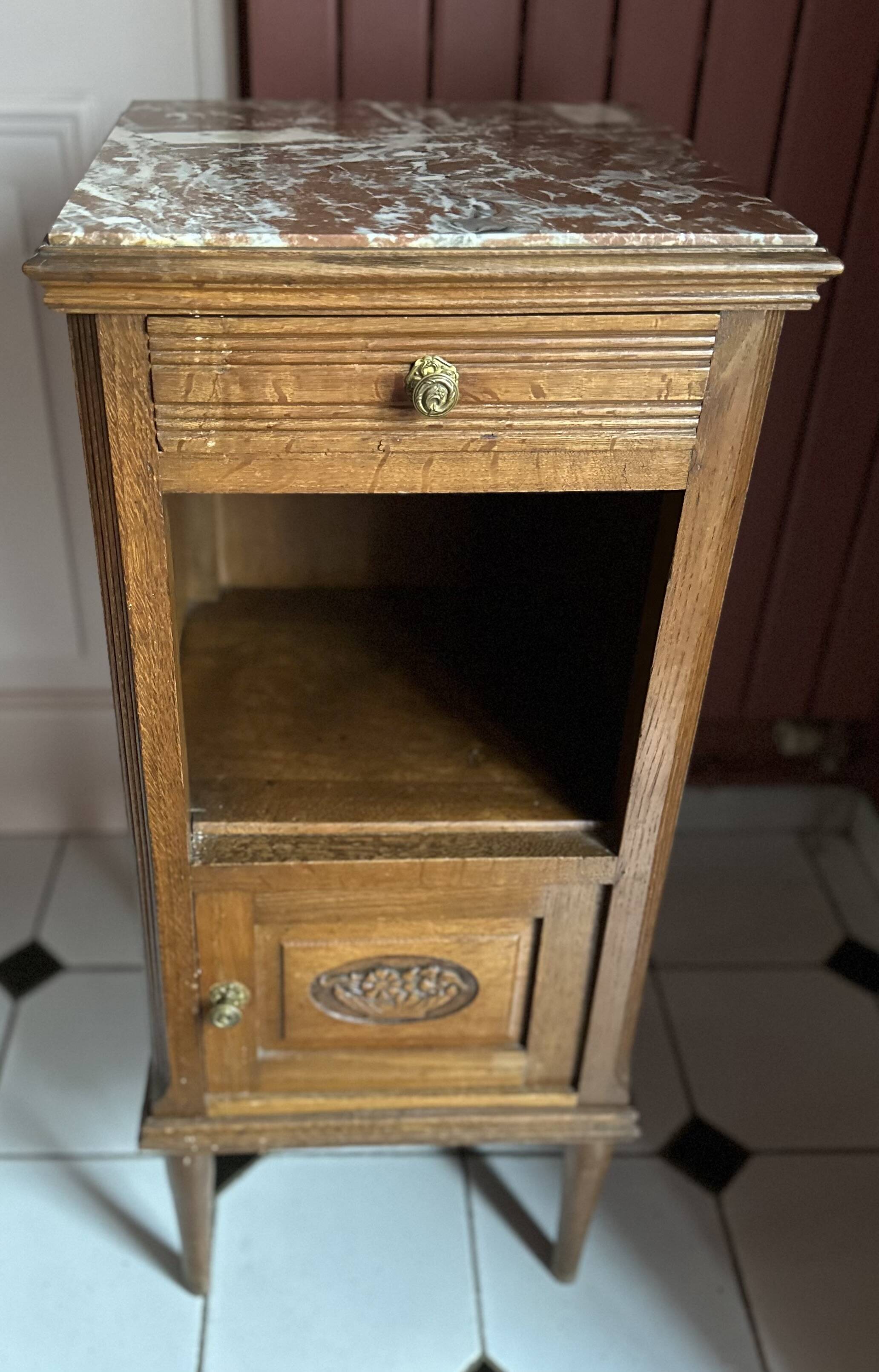 Small Art Deco bedside table with marble top