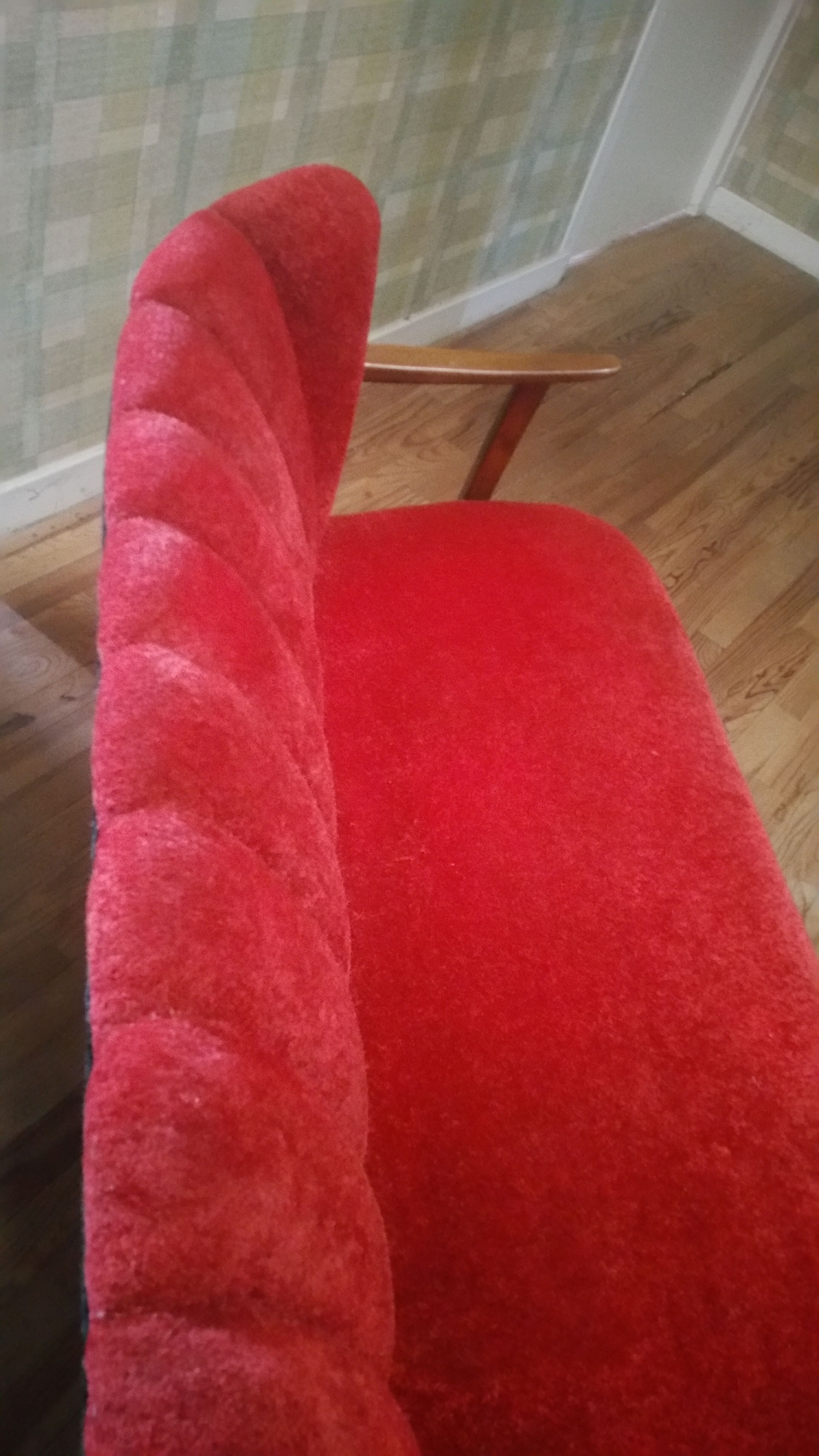 Scandinavian cocktail sofa red bi color, years 50 60 plush red black