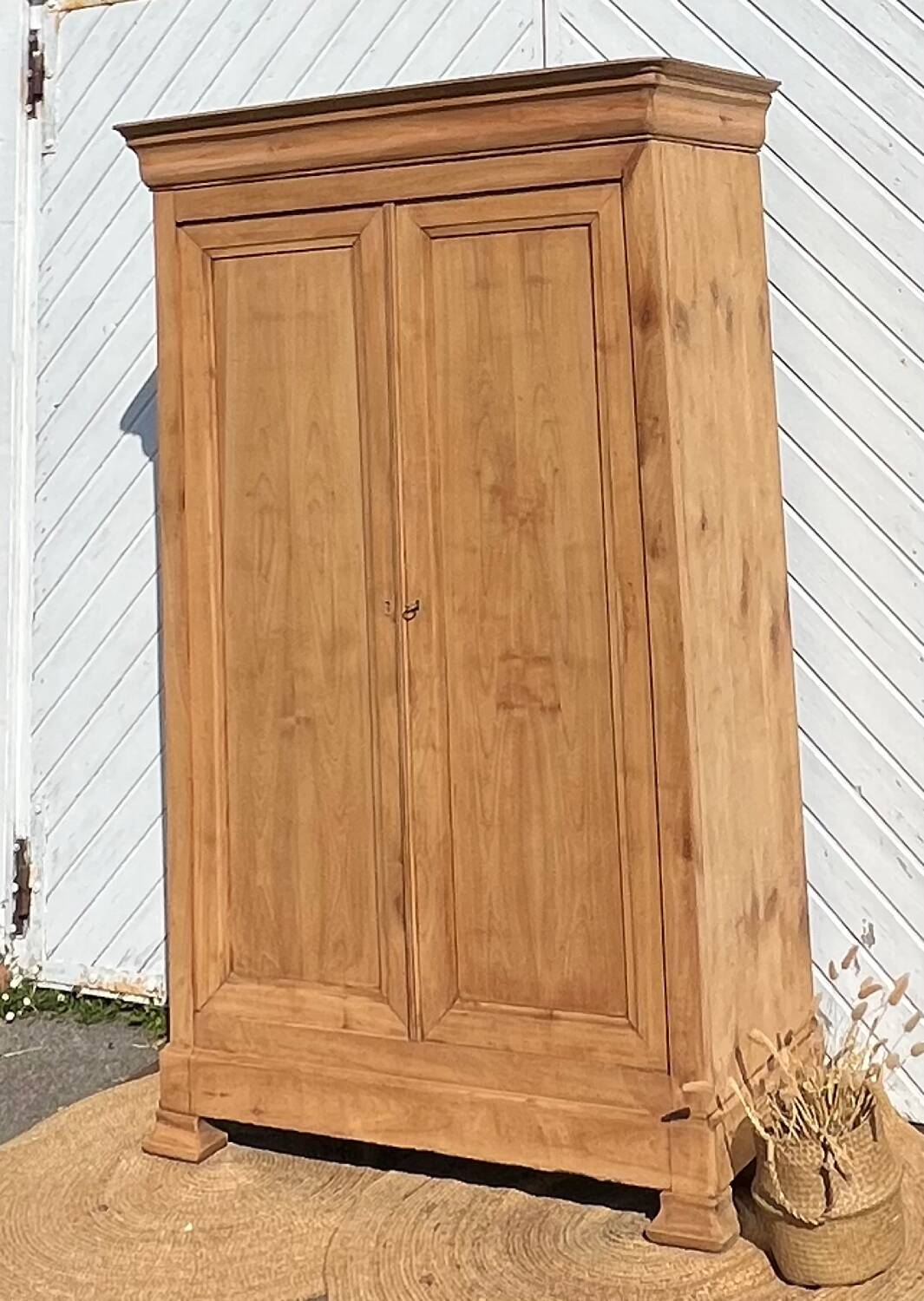 Large antique wardrobe renovated in raw solid wood