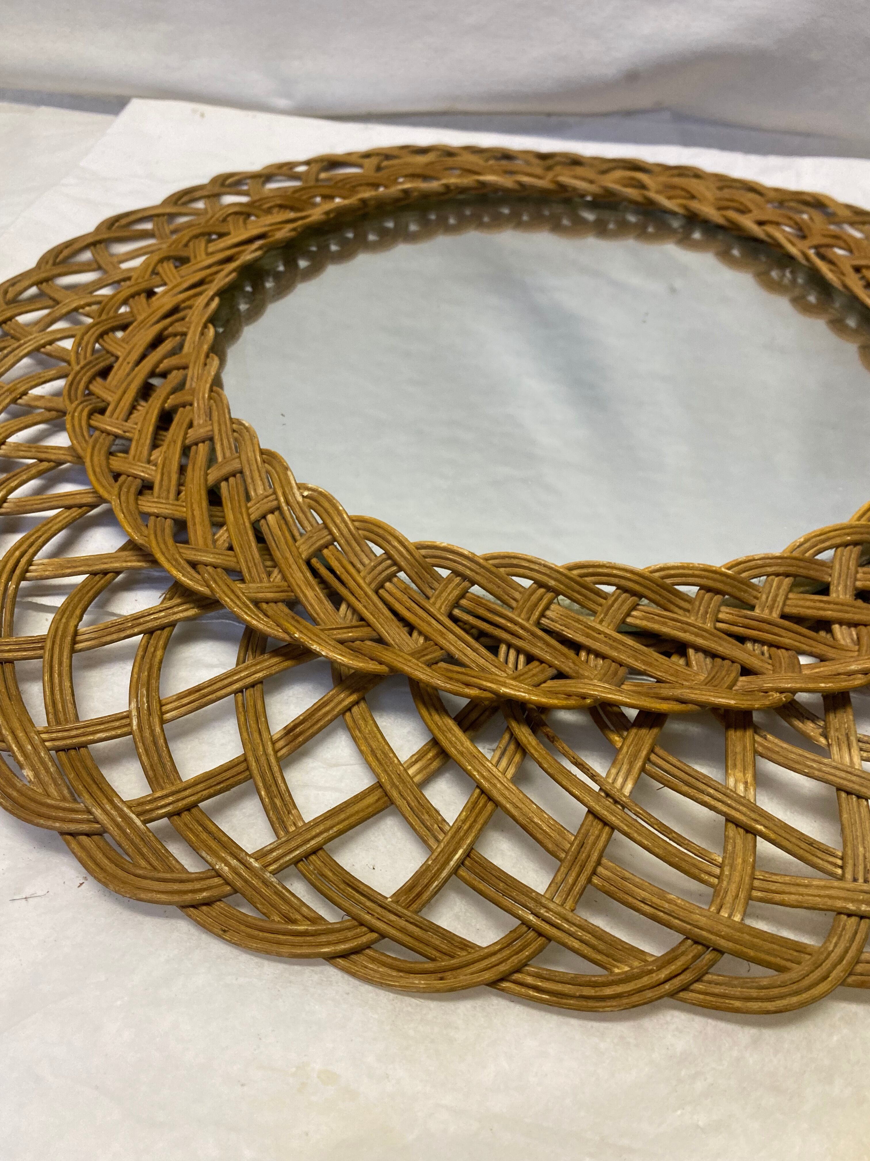 Artisanal vintage wicker mirror