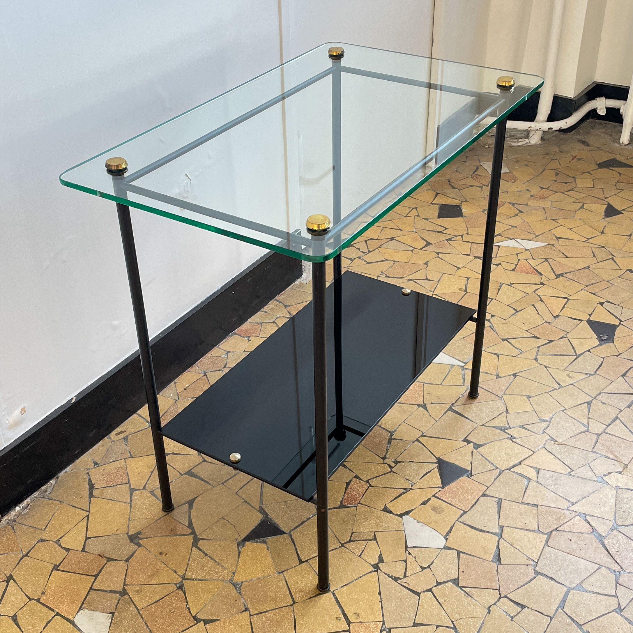 Glass and metal console, 1960