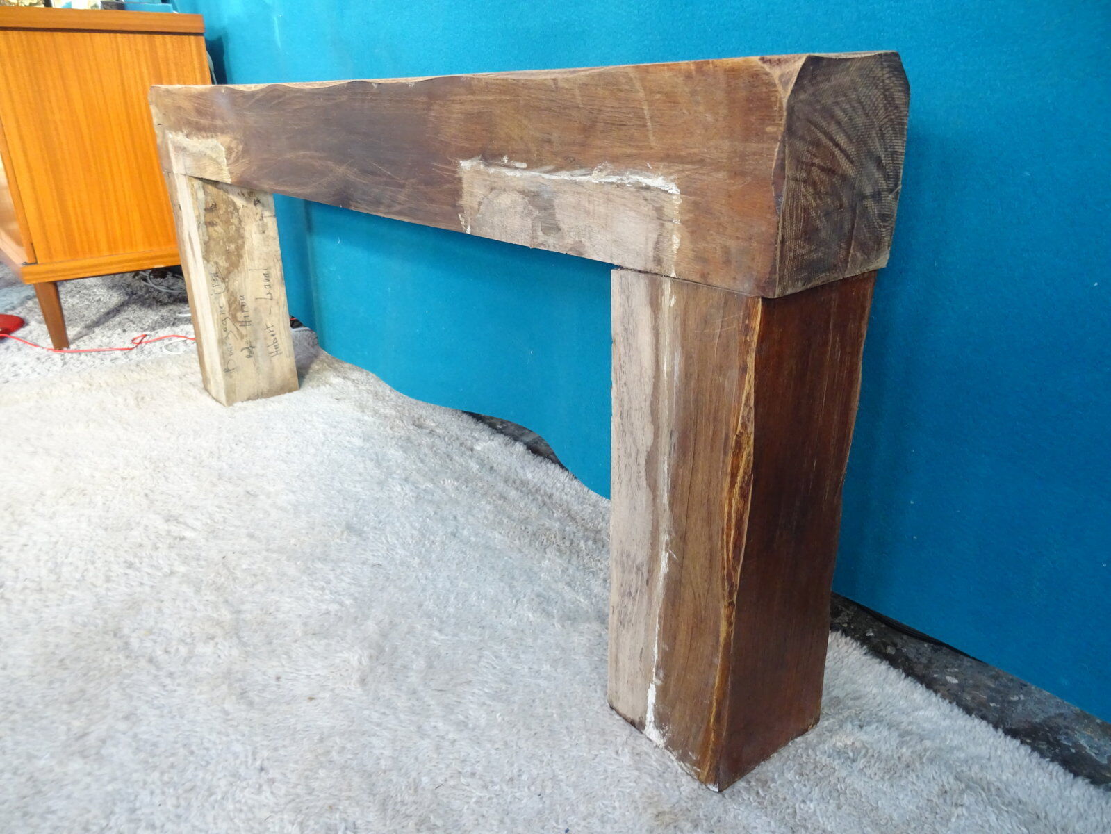Brutalist console solid oak