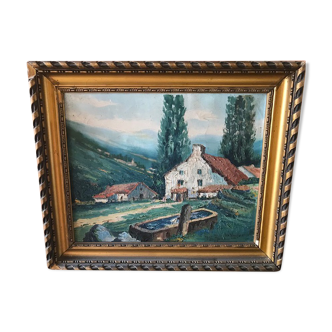 Oil on canvas painting landscape of the vosges signed Milio Burquin