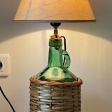 VINTAGE Green Rattan Dame Jeanne Lamp