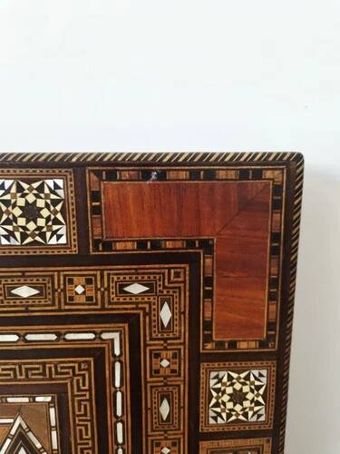 Antique Art Deco Bed Middle Eastern Damascene Inlaid Mother of Pearl Mosaic