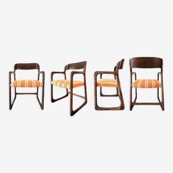 Série de 4 fauteuils Baumann modèle bémol dit "traineau"