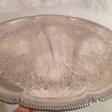 Very large quadripod oval serving tray in rococco style/silver metal
