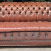 Vintage Chesterfield 2-Seater Sofa in Burgundy Leather with Button Tufting