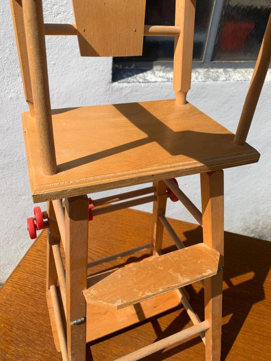 Vintage wooden toy doll high chair from the 70s