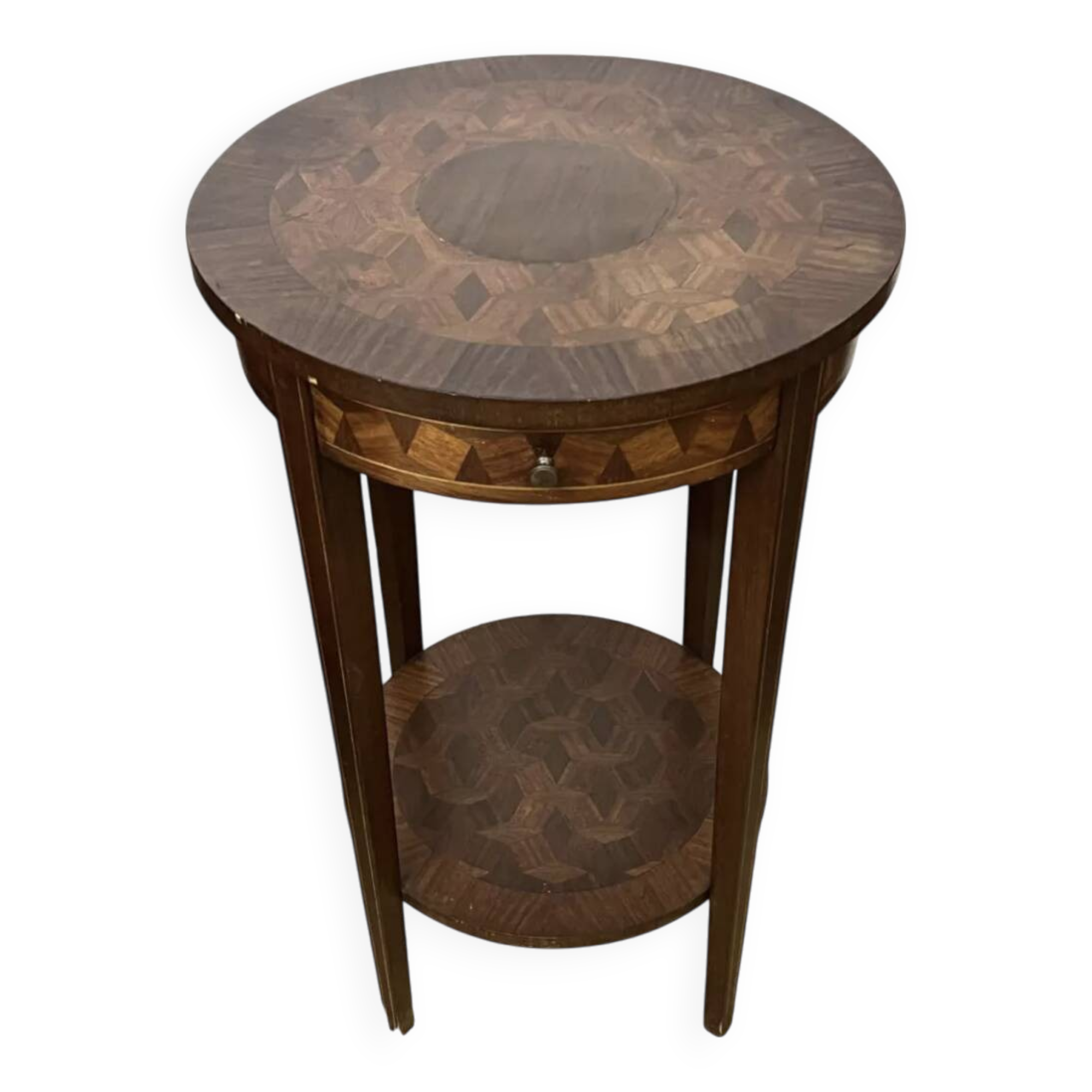 Round pedestal table / side table in wood marquetry