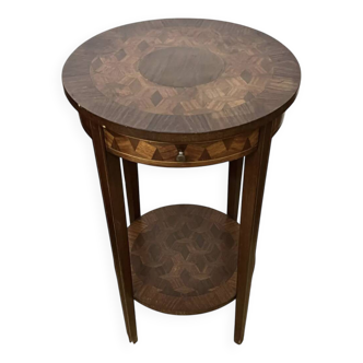 Round pedestal table / side table in wood marquetry