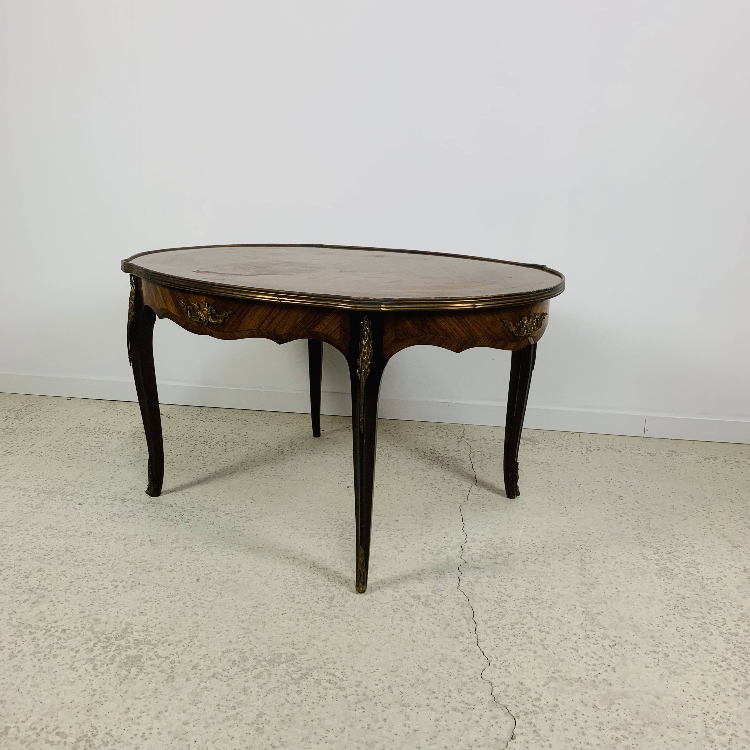 Louis XV High-end inlaid coffee table - Wood, Bronze - 1930s retro vintage