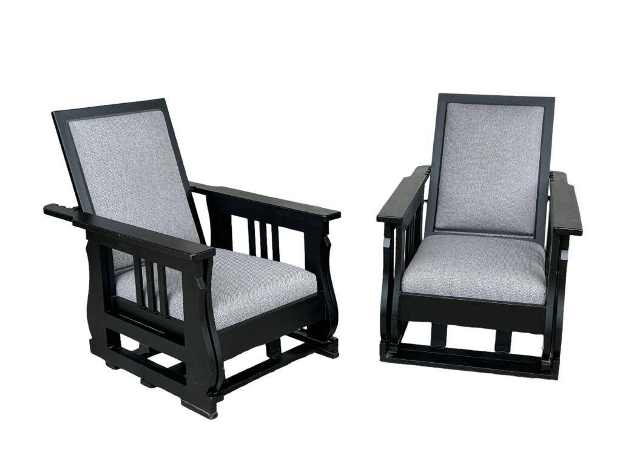 Important Pair Of Black Lacquered Rocking Armchairs Circa 1920 - 30