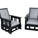 Important Pair Of Black Lacquered Rocking Armchairs Circa 1920 - 30