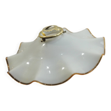 Abat-jour vintage en verre opalin blanc bord ambré ondulé – Suspension ou l