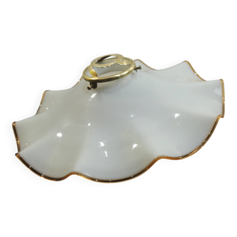 Abat-jour vintage en verre opalin blanc bord ambré ondulé – Suspension ou l