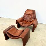 Havana leather armchair and ottoman P60