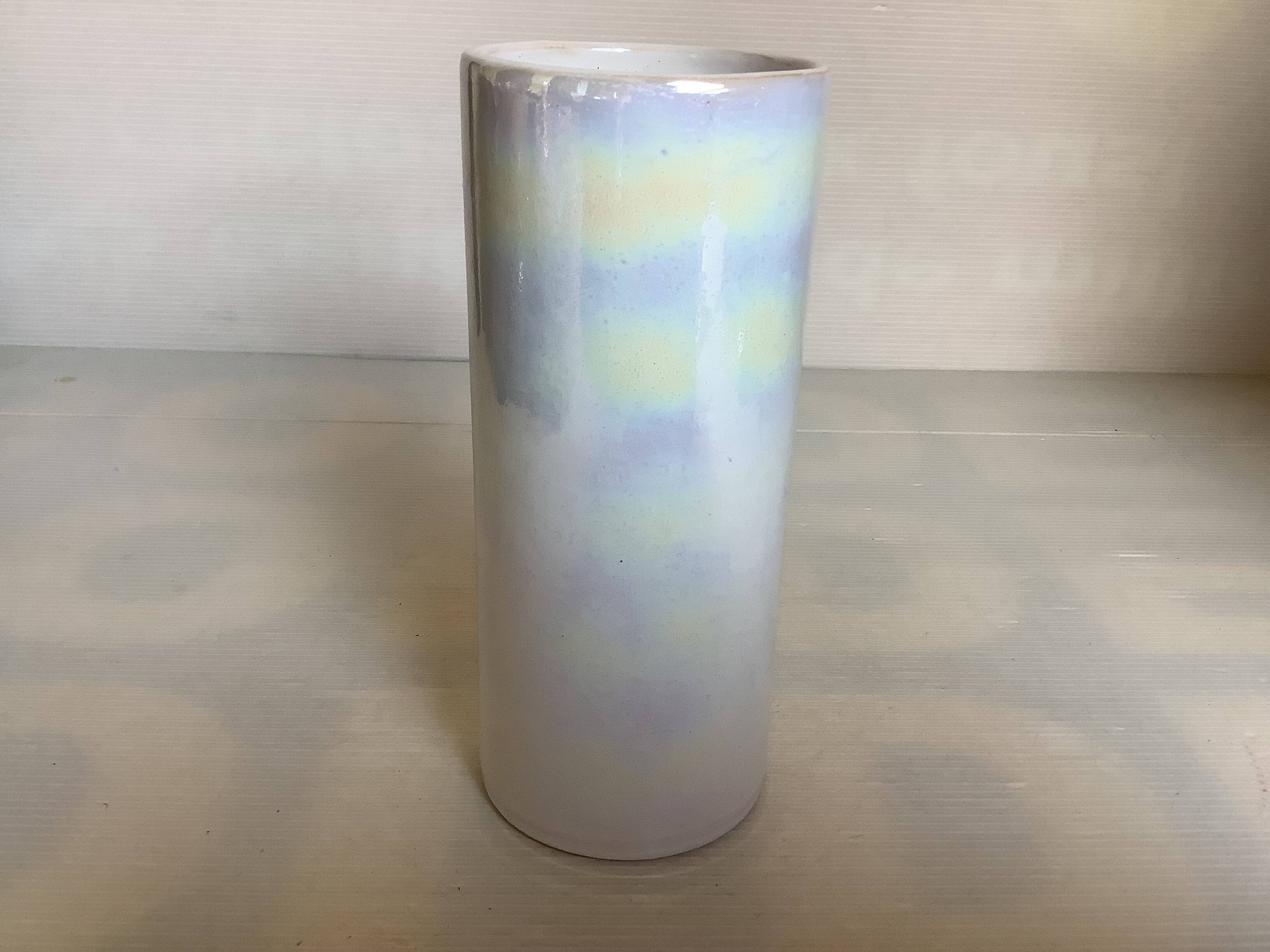 Iridescent white cylinder vase